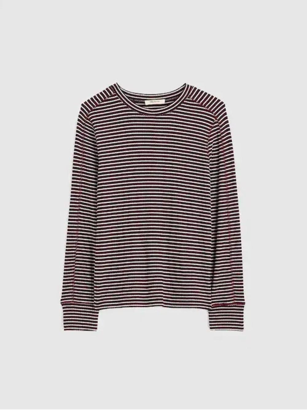 nwt madewell ribbed crewneck long-sleeve tee in tweety stripe dark pom + w S